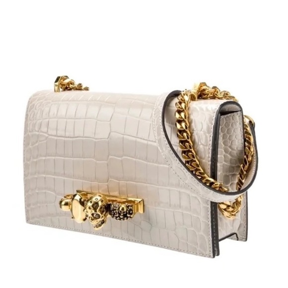 Alexander Mcqueen Ivory Grey Croc Embossed Shoulder Bag New With Tags - Picture 7 of 7